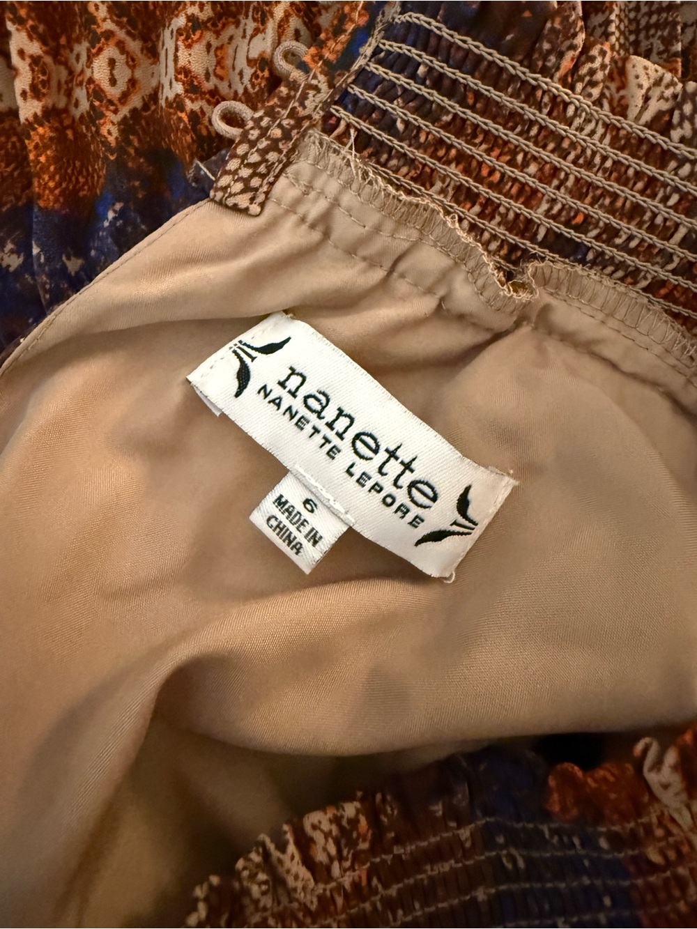 Nanette Lepore Sleeveless Pleated Mock-Neck Dress in Brown & Navy - Picture 5 of 10